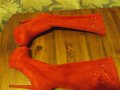 Червени велурени ботуши на високи токчета-15 см, снимка 1