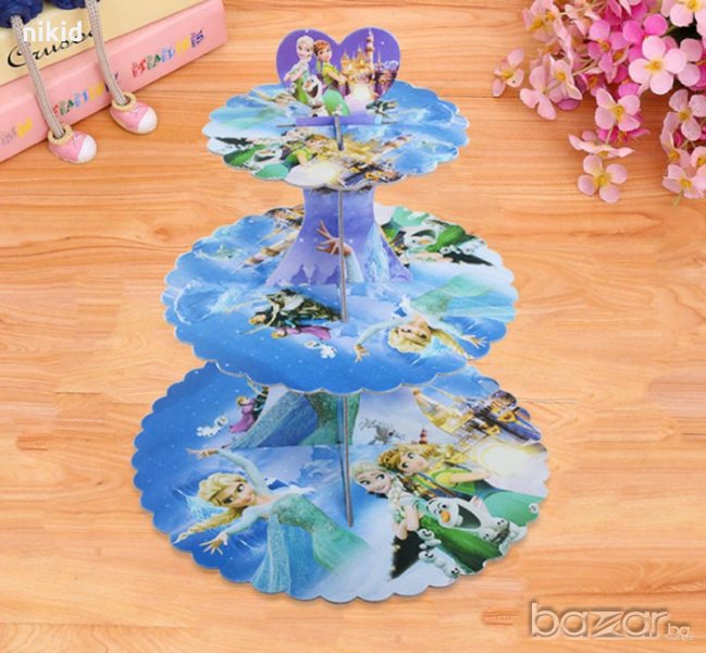 3 етажна Триетажна поставка стойка за мъфини картонена Замръзналото кралство Елза и Анна кексчета, снимка 1