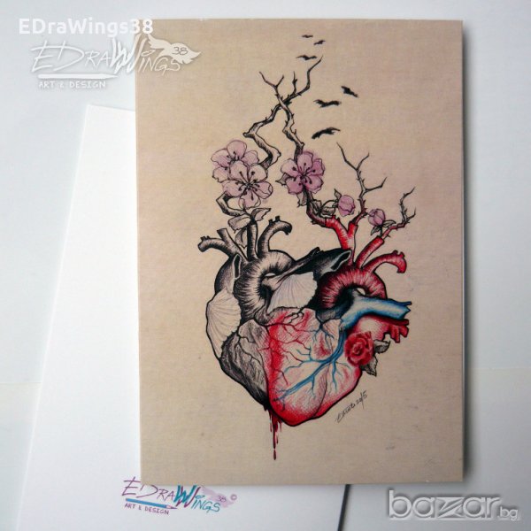 Картичка "Сърце" /отпечатана от авторска илюстрация/, снимка 1