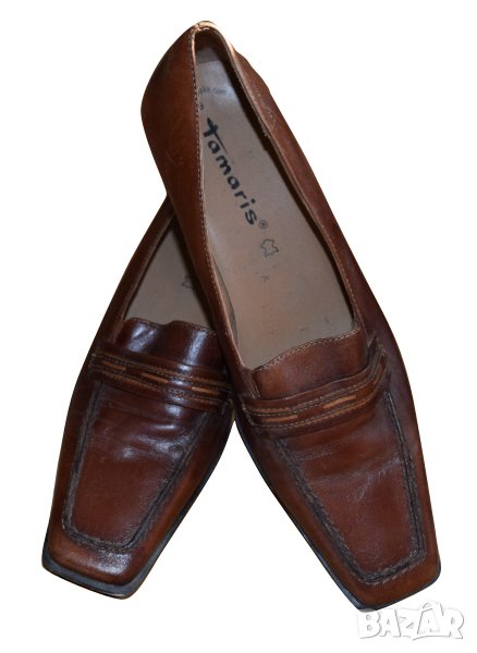 Tamaris ® дамски кожени обувки кафяви естествена кожа, снимка 1