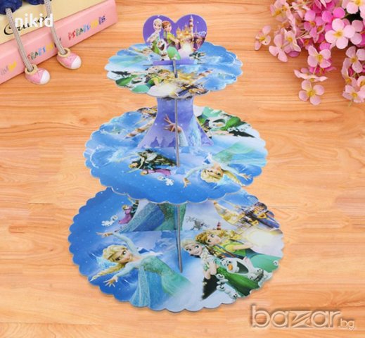 3 етажна Триетажна поставка стойка за мъфини картонена Замръзналото кралство Елза и Анна кексчета