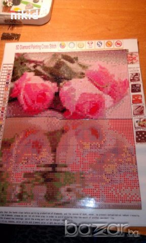 5D рози до вода диамантен гоблен картина мозайка за направа по схема с камъчета, снимка 2 - Картини - 19170894