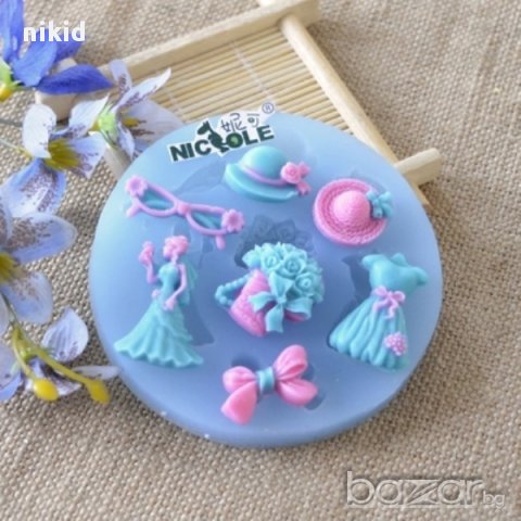 модни булчински аксесоари силиконов молд декор украса торта фондан гипс сапун тесто отливка