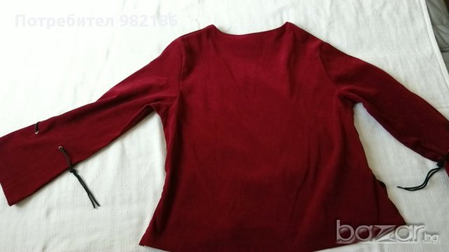 блузa с дълъг ръкав, бордо с кожени връзки на ръкавите и талията, снимка 3 - Блузи с дълъг ръкав и пуловери - 10405174