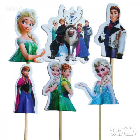 24 бр Замръзналото Кралство вс герои Елза Анна Олаф Кристоф топер клечки декорация мъфини топери
