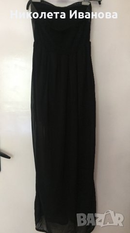 Дълга черна рокля с кожено бюстие, снимка 5 - Рокли - 26149123
