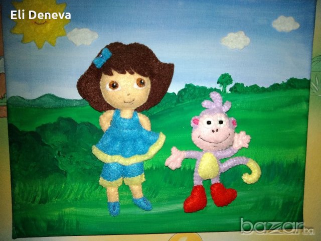 РЪЧНО ИЗРАБОТЕНА Картина с Дора Изследователката, снимка 3 - Други - 20787462