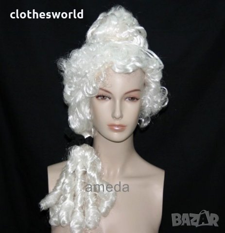 Дамска бяла перука в старинен стил 18 век, снимка 1 - Аксесоари за коса - 12021932