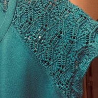 Красива различна блузка с плетиво ,памук, снимка 2 - Тениски - 24676462
