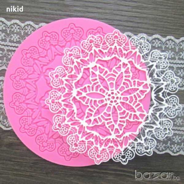 голяма кръгла дантела с коронки силиконова форма отливка молд украса декорация фондан гъмпейст паста, снимка 1