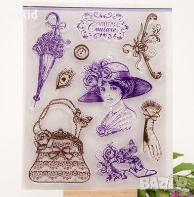 Ретро Дама и аксесоари силиконов гумен печат декор украса за бисквитки фондан Scrapbooking, снимка 1