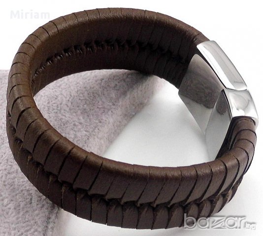 Невероятна дизайнерска гривна от неръждаема стомана и естествена кожа, снимка 2 - Гривни - 16568589