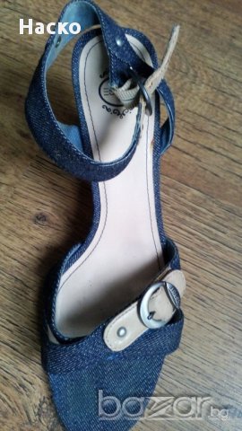 Esprit , летни сандали с ток ,дънкови обувки, снимка 3 - Сандали - 12491663