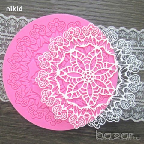 голяма кръгла дантела с коронки силиконова форма отливка молд украса декорация фондан гъмпейст паста