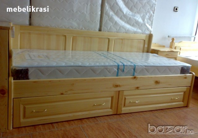 Легло с гръб и две чекмеджета с ролков механизъм -масив.НАЛИЧНО! , снимка 1 - Спални и легла - 10621522