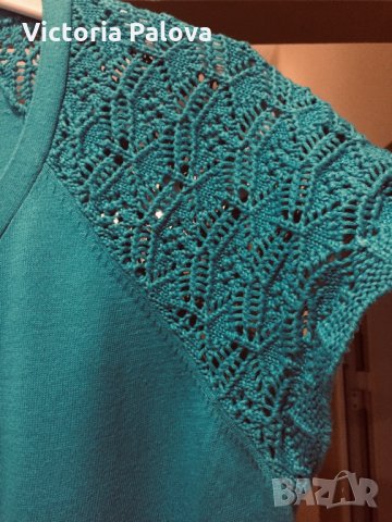 Красива различна блузка с плетиво ,памук, снимка 2 - Тениски - 24676462