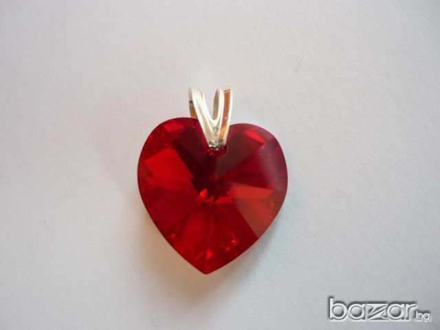 колие сърце - кристал 15мм - сребърен обков, снимка 1 - Колиета, медальони, синджири - 7656522