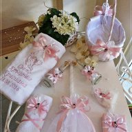 Комплект за кръщене в розово с калинки, снимка 1 - Подаръци за кръщене - 16155445