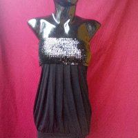 Черна къса рокля бюстие тип балон с пайети от трико С, снимка 1 - Рокли - 19277225