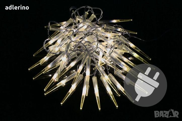 Зимна украса, ЛЕД гирлянда - Ледени висулки, коледна украса, с трафо, топло бяло, снимка 1