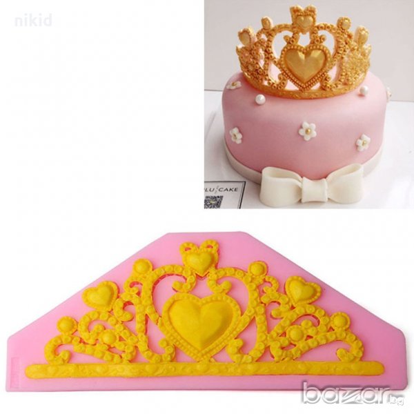 Голяма диадема корона със сърца силиконов молд  форма за украса торта фондан тесто декорация, снимка 1
