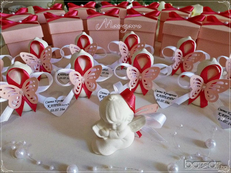 Ангелчета с кутийки - подаръчета за гости за кръщене в розово и циклама, снимка 1