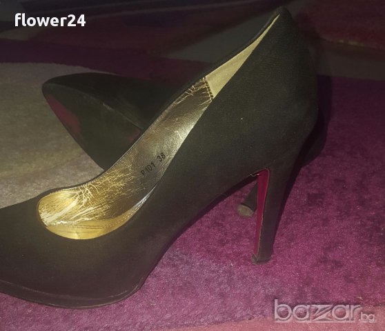 Черни велурени обувки, номер 38, снимка 3 - Дамски обувки на ток - 17891129