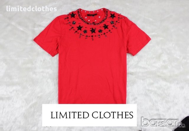 GIVENCHY RED STARS AND CRYSTAL BEADS Мъжка Тениска с Кристали и Звезди size XS, снимка 2 - Тениски - 8652731