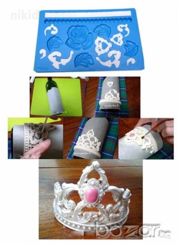 корона роза перли топчета и листа силиконов молд форма украса декор торта фондан шоколад, снимка 3 - Форми - 17685108