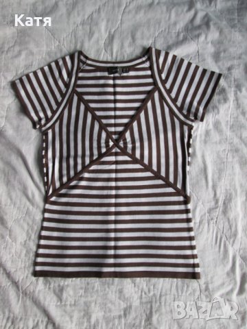 Блуза с рък ръкав MEXX кафяво бяло райе плетена М