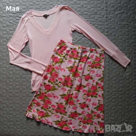 Дамски сет ефектна пола с флорални мотиви и блуза H&M, снимка 1 - Поли - 26182881