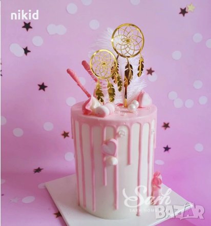 2 бр Капан за сънища пера златист твърд топер украса декор за торта парти