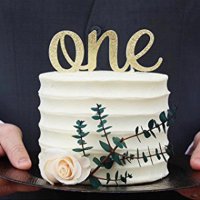 One 1 година бебешки чрд Рожден ден голям мек брокатен топер златист цвят декор за торта, снимка 1 - Други - 24316239