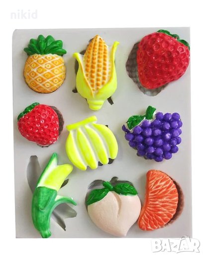 Плодове и царевица силиконов молд форма за декор украса торта фондан шоколад и др, снимка 1