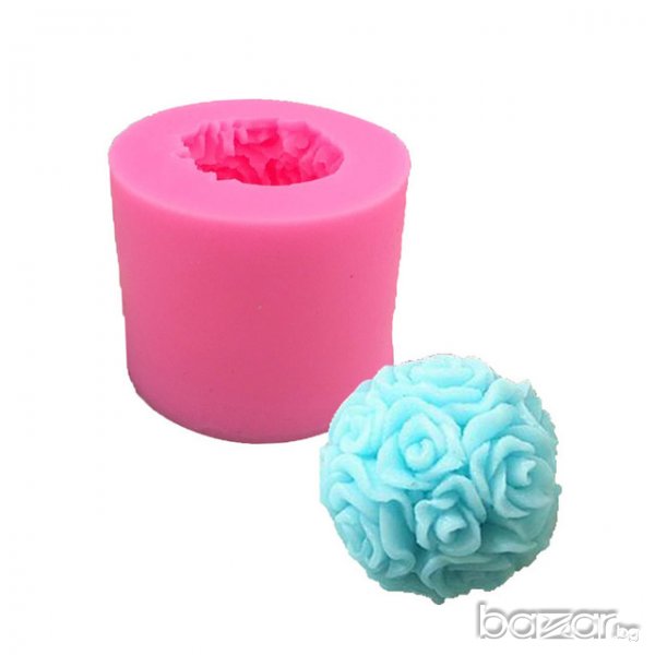 3D Кръг кълбо топка от рози цилиндър силиконов молд форма за украса торта фондан сапун свещ гипс, снимка 1