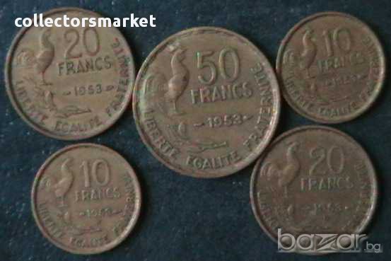 лот 5 монети от 10,20 и 50 франка 1953, Франция