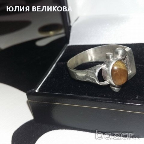 Сребърен пръстен с тигрово око, снимка 2 - Пръстени - 16084907