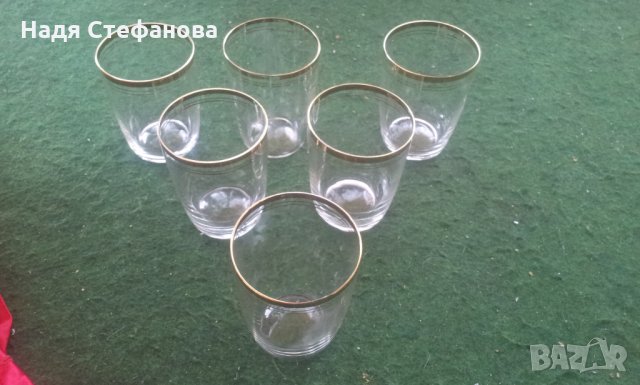 Чаши за безалкохолно тънко оцветено стъкло със златни кантове 6 бр, снимка 3 - Чаши - 25136029