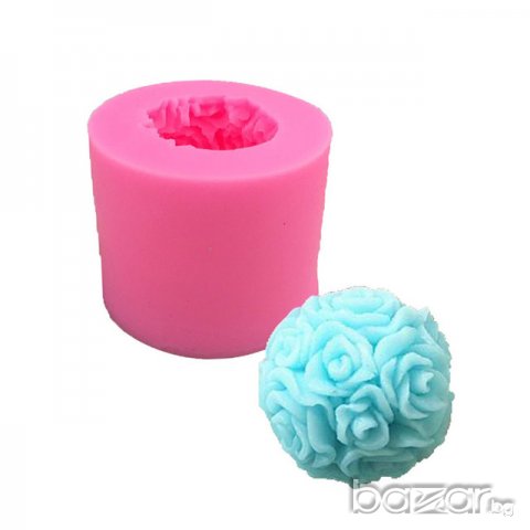 3D Кръг кълбо топка от рози цилиндър силиконов молд форма за украса торта фондан сапун свещ гипс, снимка 1 - Форми - 20779103