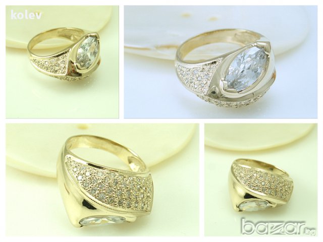 Златен пръстен с циркони и маркизет -ирена- 6...грама/размер ..., снимка 1
