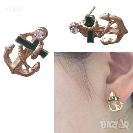 котва котви със зелено дамски обици обеци в златисто