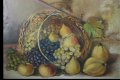 Стара картина, натюрморт, кошница с плодове, 1960-те год., снимка 2
