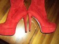 Червени велурени ботуши на високи токчета-15 см, снимка 8
