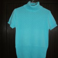 Синя блуза с къс ръкав плетиво, снимка 1 - Тениски - 10401982