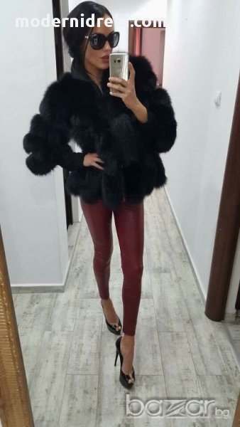 дамско палто от естествена лисица налично черно , снимка 1