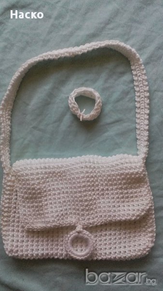 бяла плетена дамска чанта, снимка 1
