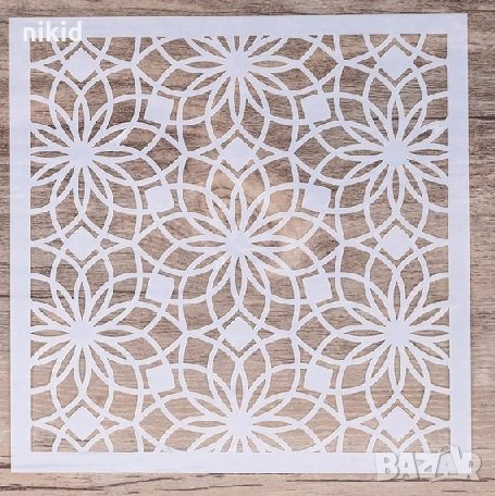 Геометрични цветя квадратен стенсил шаблон спрей за торта украса кекс декорация с пудра захар и боя, снимка 1