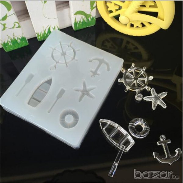 Котва рул пояс звезда лодка прозрачна силиконова форма за декорация изработка с фондан бижута смола , снимка 1