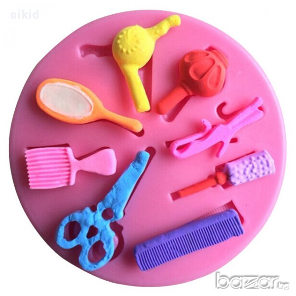 силиконов молд калъп форма фризьорски инструменти предмети украса декорация торта фондан глина шокол, снимка 1