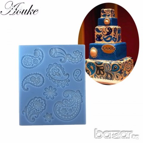 О-17 дантелени капки орнаменти пафти народни носии силиконов молд форма за декорация торта фондан